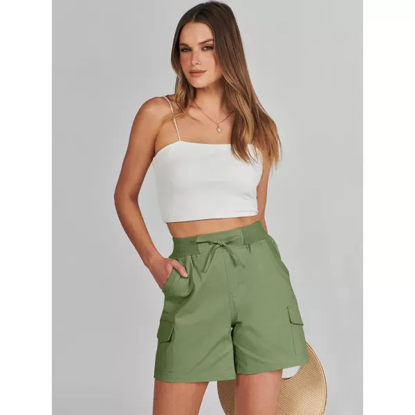 imageANRABESS Womens Casual Dressy High Waist Cotton Cargo Shorts 2024 Spring Fashion Hiking Outdoor Lounge Shorts 6 PocketsGreen