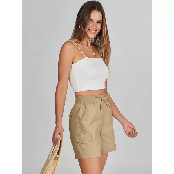 imageANRABESS Womens Casual Dressy High Waist Cotton Cargo Shorts 2024 Spring Fashion Hiking Outdoor Lounge Shorts 6 PocketsKhaki