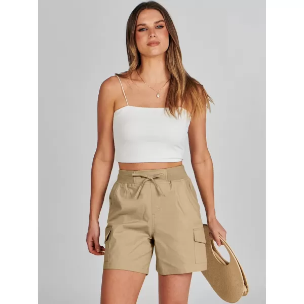 imageANRABESS Womens Casual Dressy High Waist Cotton Cargo Shorts 2024 Spring Fashion Hiking Outdoor Lounge Shorts 6 PocketsKhaki