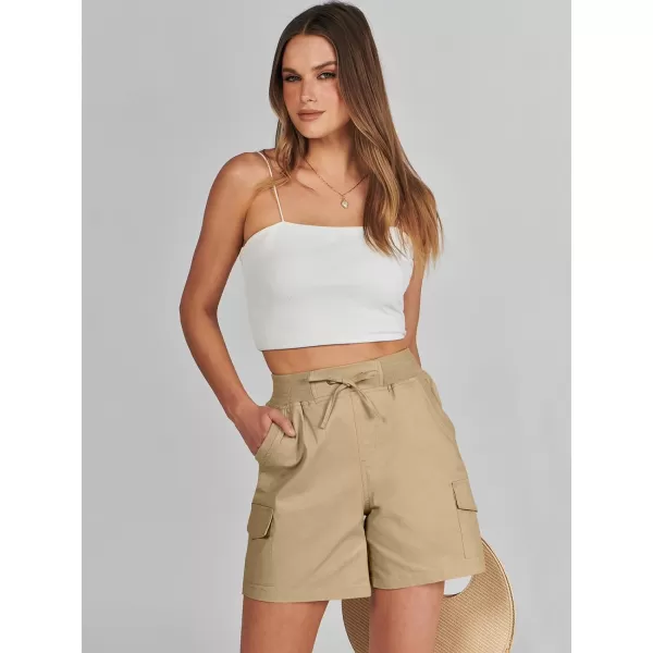 imageANRABESS Womens Casual Dressy High Waist Cotton Cargo Shorts 2024 Spring Fashion Hiking Outdoor Lounge Shorts 6 PocketsKhaki