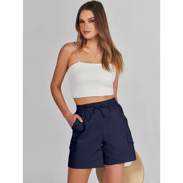 imageANRABESS Womens Casual Dressy High Waist Cotton Cargo Shorts 2024 Spring Fashion Hiking Outdoor Lounge Shorts 6 PocketsNavy Blue