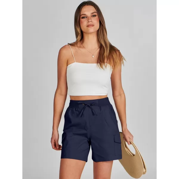 imageANRABESS Womens Casual Dressy High Waist Cotton Cargo Shorts 2024 Spring Fashion Hiking Outdoor Lounge Shorts 6 PocketsNavy Blue
