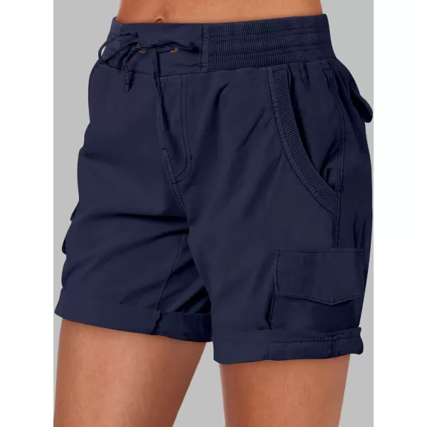 imageANRABESS Womens Casual Dressy High Waist Cotton Cargo Shorts 2024 Spring Fashion Hiking Outdoor Lounge Shorts 6 PocketsNavy Blue