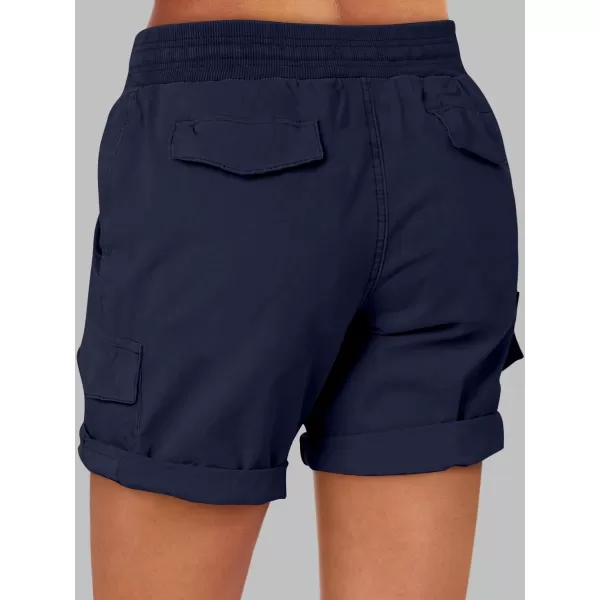 imageANRABESS Womens Casual Dressy High Waist Cotton Cargo Shorts 2024 Spring Fashion Hiking Outdoor Lounge Shorts 6 PocketsNavy Blue
