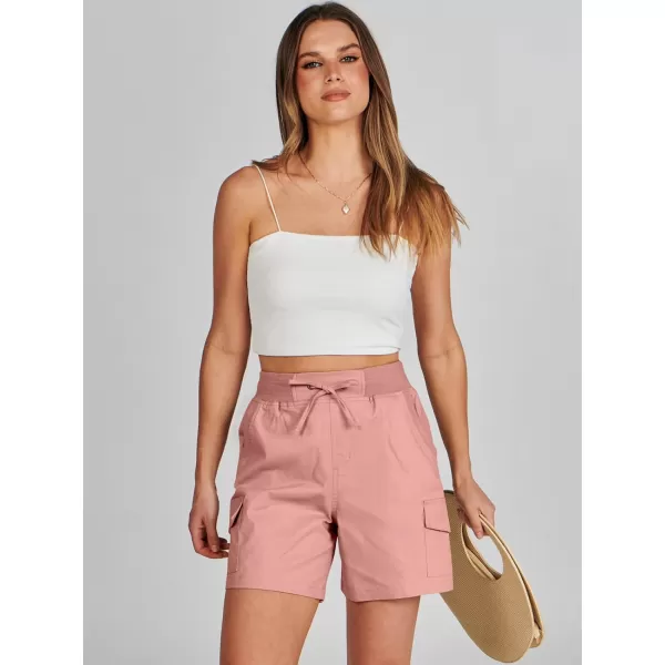 imageANRABESS Womens Casual Dressy High Waist Cotton Cargo Shorts 2024 Spring Fashion Hiking Outdoor Lounge Shorts 6 PocketsPink