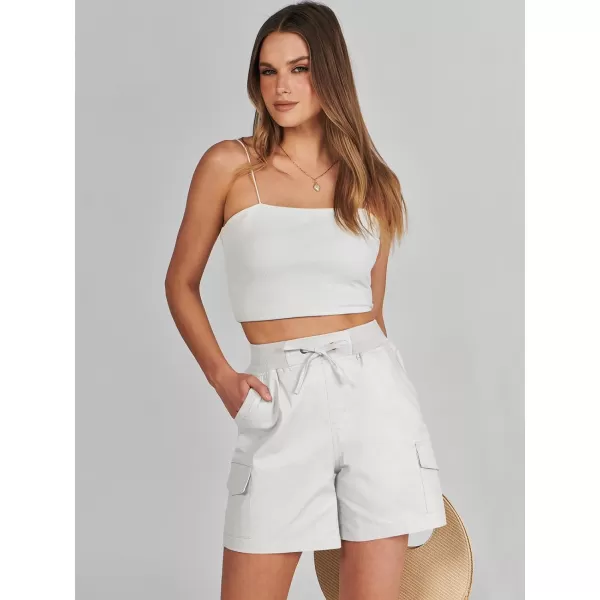 imageANRABESS Womens Casual Dressy High Waist Cotton Cargo Shorts 2024 Spring Fashion Hiking Outdoor Lounge Shorts 6 PocketsWhite