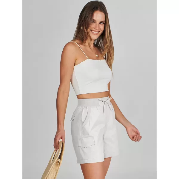 imageANRABESS Womens Casual Dressy High Waist Cotton Cargo Shorts 2024 Spring Fashion Hiking Outdoor Lounge Shorts 6 PocketsWhite