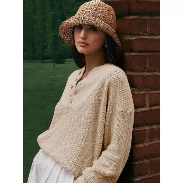 imageANRABESS Womens Casual Long Sleeve Buttons V Neck Oversized Knitted 2023 Fall Trendy Pullover SweatersApricot