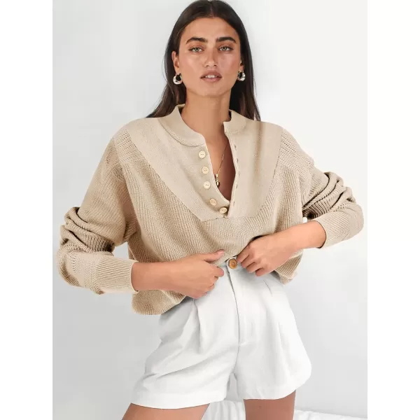 imageANRABESS Womens Casual Long Sleeve Buttons V Neck Oversized Knitted 2023 Fall Trendy Pullover SweatersApricot