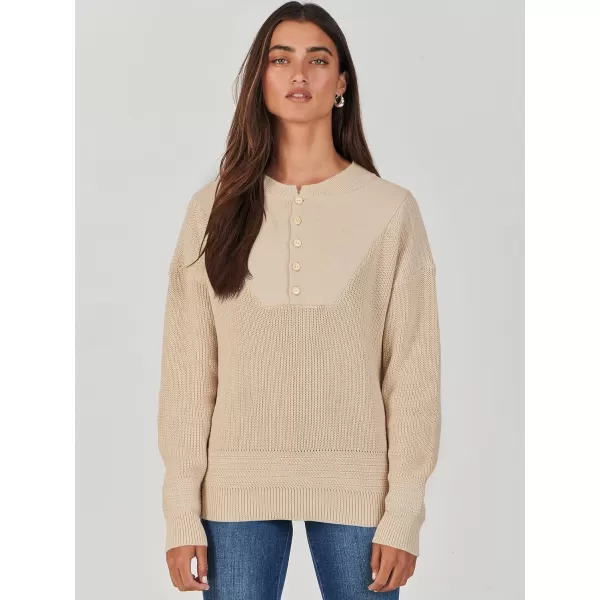 imageANRABESS Womens Casual Long Sleeve Buttons V Neck Oversized Knitted 2023 Fall Trendy Pullover SweatersApricot