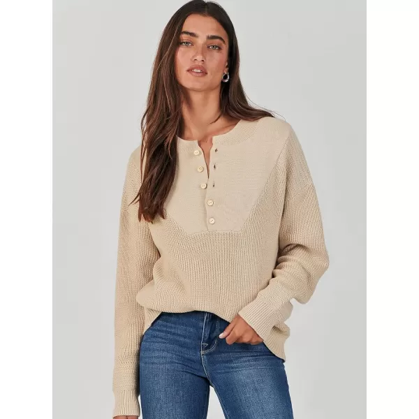imageANRABESS Womens Casual Long Sleeve Buttons V Neck Oversized Knitted 2023 Fall Trendy Pullover SweatersApricot