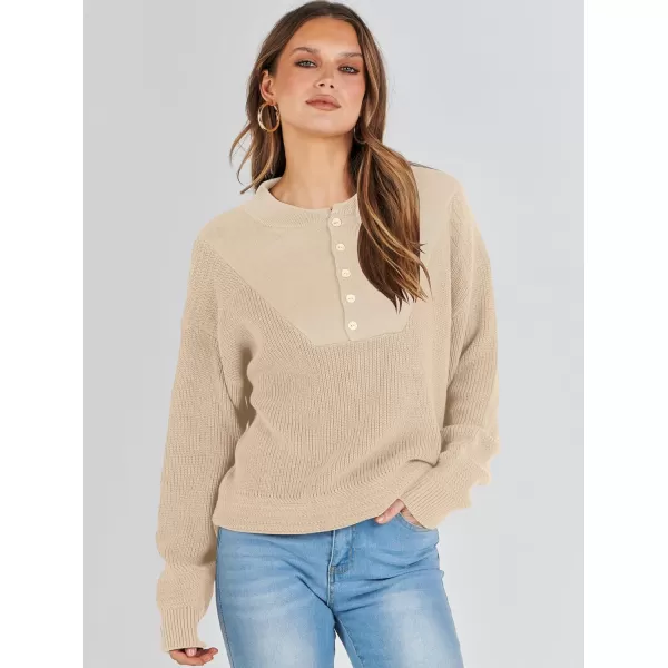 imageANRABESS Womens Casual Long Sleeve Buttons V Neck Oversized Knitted 2023 Fall Trendy Pullover SweatersApricot