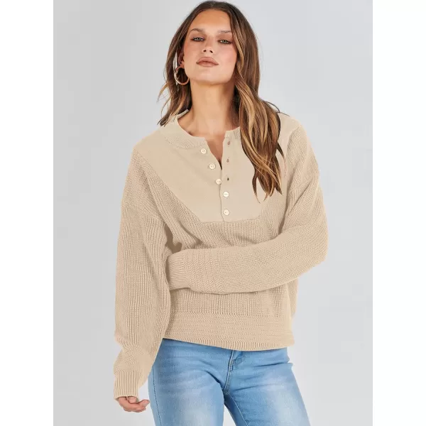 imageANRABESS Womens Casual Long Sleeve Buttons V Neck Oversized Knitted 2023 Fall Trendy Pullover SweatersApricot