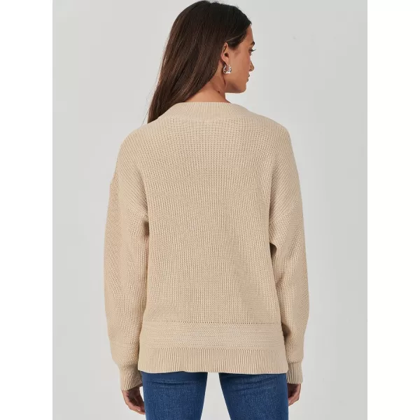 imageANRABESS Womens Casual Long Sleeve Buttons V Neck Oversized Knitted 2023 Fall Trendy Pullover SweatersApricot