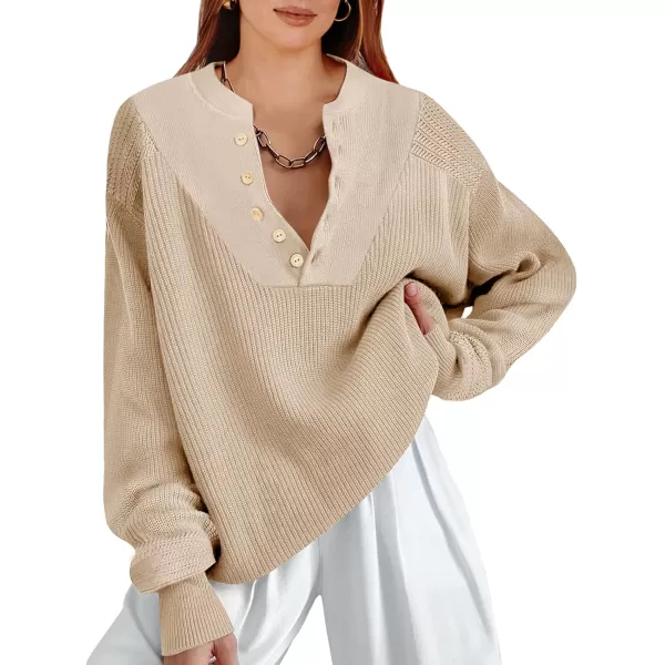 imageANRABESS Womens Casual Long Sleeve Buttons V Neck Oversized Knitted 2023 Fall Trendy Pullover SweatersApricot