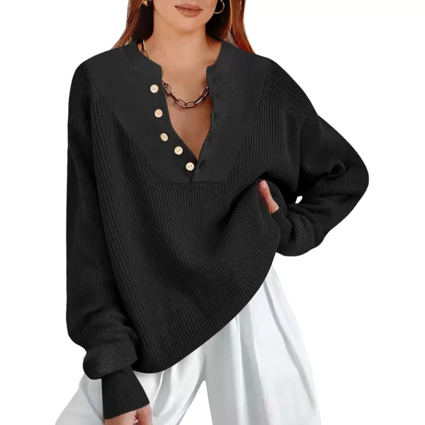 imageANRABESS Womens Casual Long Sleeve Buttons V Neck Oversized Knitted 2023 Fall Trendy Pullover SweatersBlack