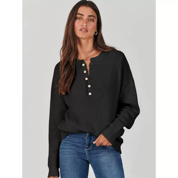 imageANRABESS Womens Casual Long Sleeve Buttons V Neck Oversized Knitted 2023 Fall Trendy Pullover SweatersBlack
