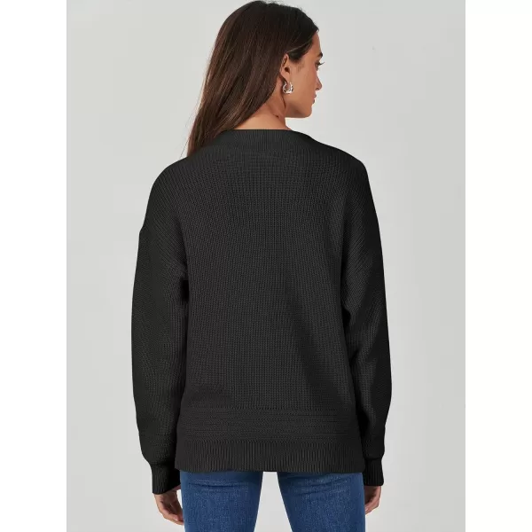 imageANRABESS Womens Casual Long Sleeve Buttons V Neck Oversized Knitted 2023 Fall Trendy Pullover SweatersBlack