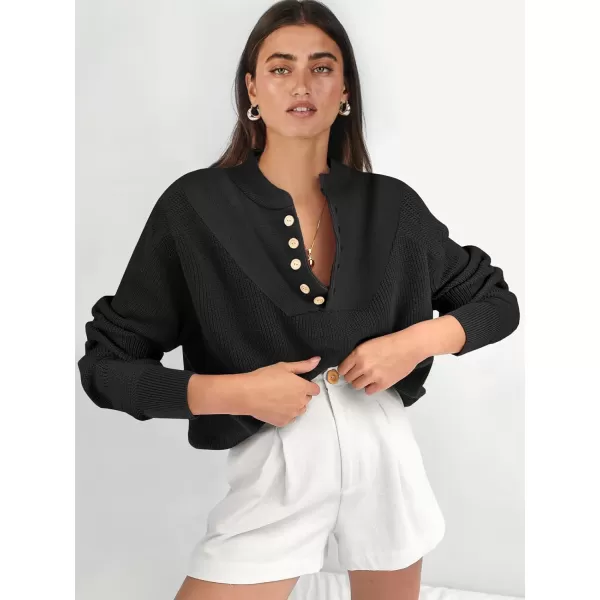 imageANRABESS Womens Casual Long Sleeve Buttons V Neck Oversized Knitted 2023 Fall Trendy Pullover SweatersBlack