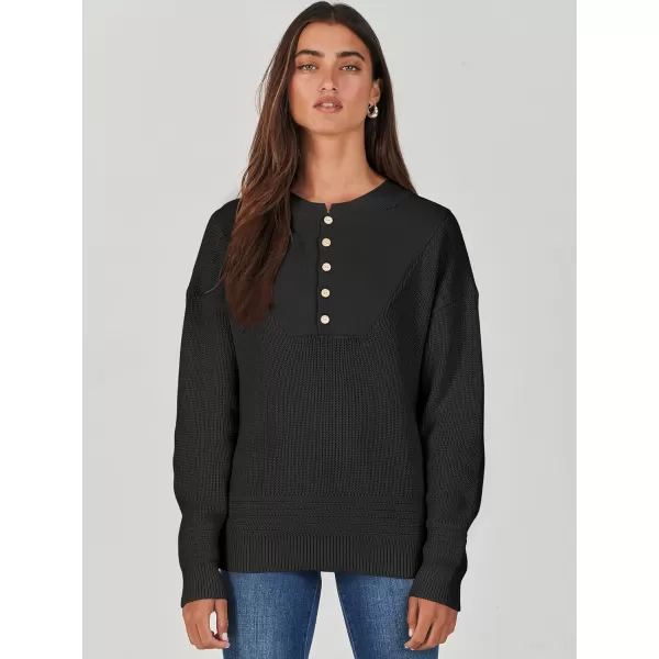 imageANRABESS Womens Casual Long Sleeve Buttons V Neck Oversized Knitted 2023 Fall Trendy Pullover SweatersBlack