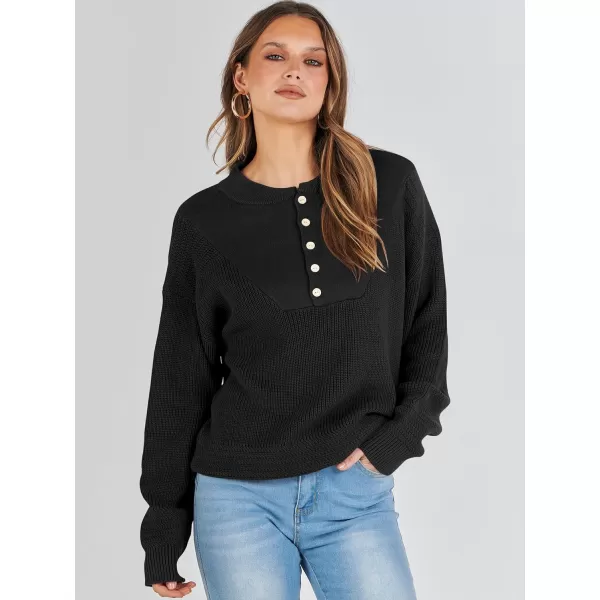 imageANRABESS Womens Casual Long Sleeve Buttons V Neck Oversized Knitted 2023 Fall Trendy Pullover SweatersBlack
