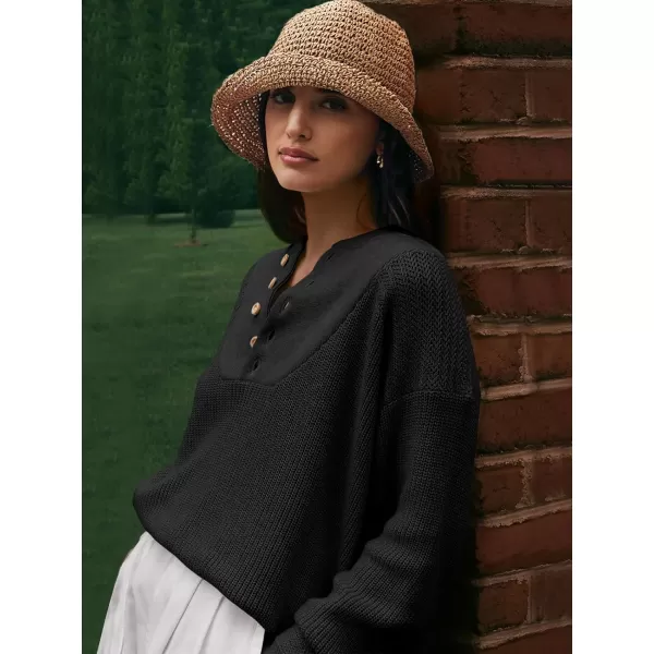 imageANRABESS Womens Casual Long Sleeve Buttons V Neck Oversized Knitted 2023 Fall Trendy Pullover SweatersBlack