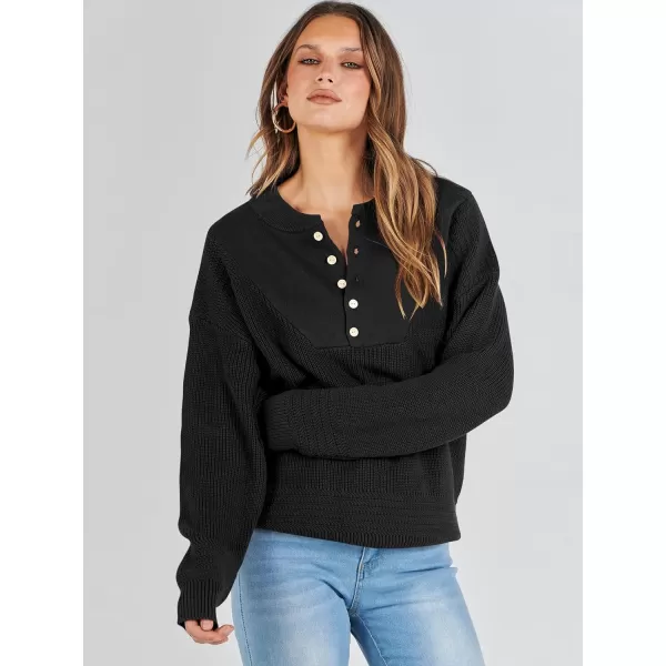 imageANRABESS Womens Casual Long Sleeve Buttons V Neck Oversized Knitted 2023 Fall Trendy Pullover SweatersBlack