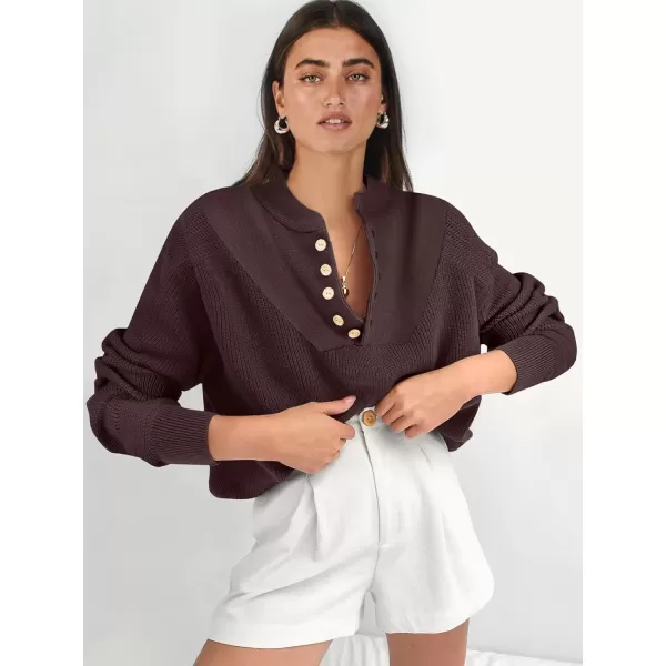 imageANRABESS Womens Casual Long Sleeve Buttons V Neck Oversized Knitted 2023 Fall Trendy Pullover SweatersBrown
