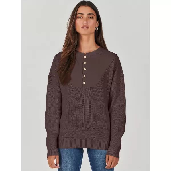 imageANRABESS Womens Casual Long Sleeve Buttons V Neck Oversized Knitted 2023 Fall Trendy Pullover SweatersBrown