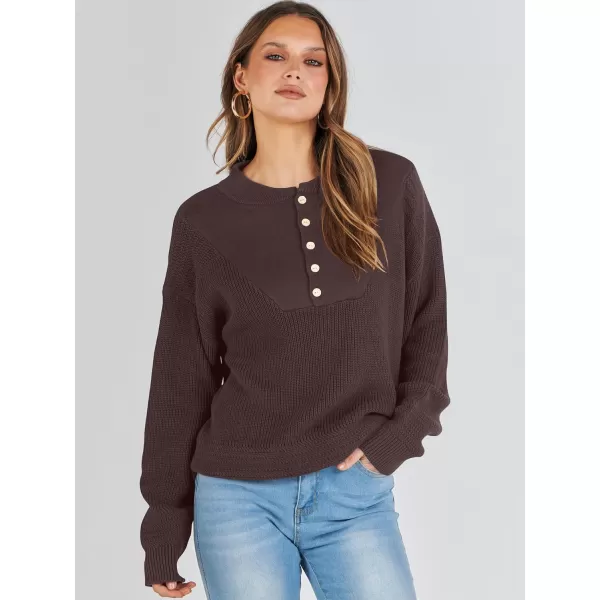 imageANRABESS Womens Casual Long Sleeve Buttons V Neck Oversized Knitted 2023 Fall Trendy Pullover SweatersBrown