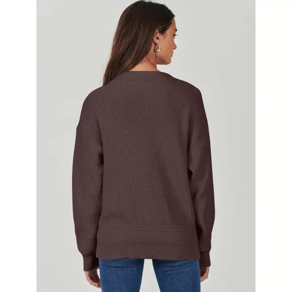 imageANRABESS Womens Casual Long Sleeve Buttons V Neck Oversized Knitted 2023 Fall Trendy Pullover SweatersBrown