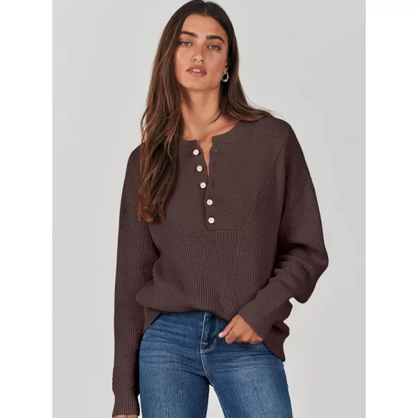 imageANRABESS Womens Casual Long Sleeve Buttons V Neck Oversized Knitted 2023 Fall Trendy Pullover SweatersBrown
