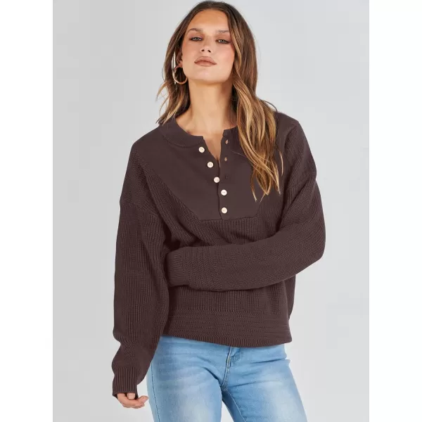 imageANRABESS Womens Casual Long Sleeve Buttons V Neck Oversized Knitted 2023 Fall Trendy Pullover SweatersBrown