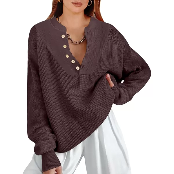 imageANRABESS Womens Casual Long Sleeve Buttons V Neck Oversized Knitted 2023 Fall Trendy Pullover SweatersBrown
