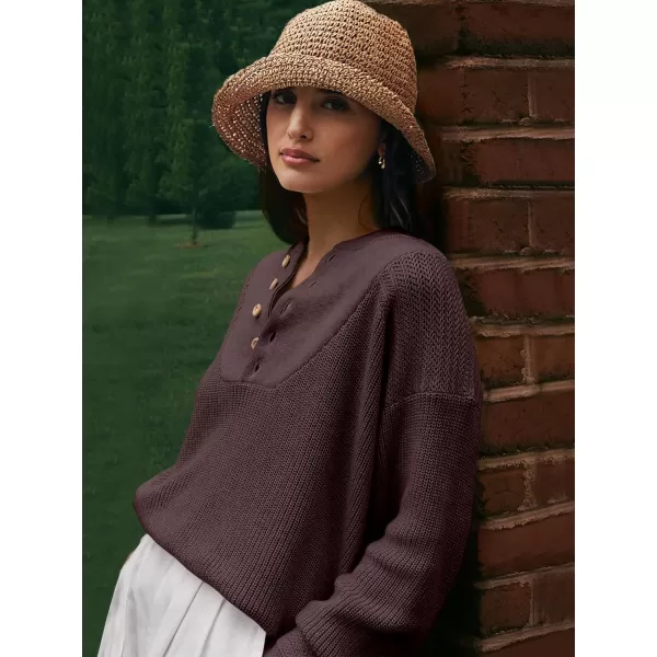 imageANRABESS Womens Casual Long Sleeve Buttons V Neck Oversized Knitted 2023 Fall Trendy Pullover SweatersBrown