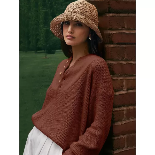 imageANRABESS Womens Casual Long Sleeve Buttons V Neck Oversized Knitted 2023 Fall Trendy Pullover SweatersOrange