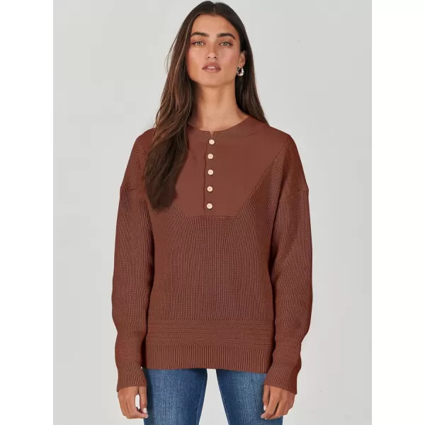 imageANRABESS Womens Casual Long Sleeve Buttons V Neck Oversized Knitted 2023 Fall Trendy Pullover SweatersOrange