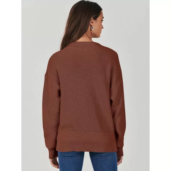 imageANRABESS Womens Casual Long Sleeve Buttons V Neck Oversized Knitted 2023 Fall Trendy Pullover SweatersOrange