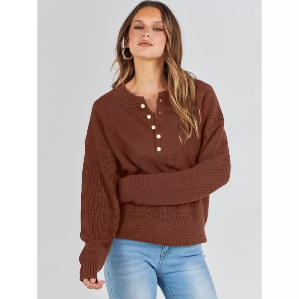 imageANRABESS Womens Casual Long Sleeve Buttons V Neck Oversized Knitted 2023 Fall Trendy Pullover SweatersOrange
