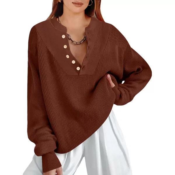 imageANRABESS Womens Casual Long Sleeve Buttons V Neck Oversized Knitted 2023 Fall Trendy Pullover SweatersOrange
