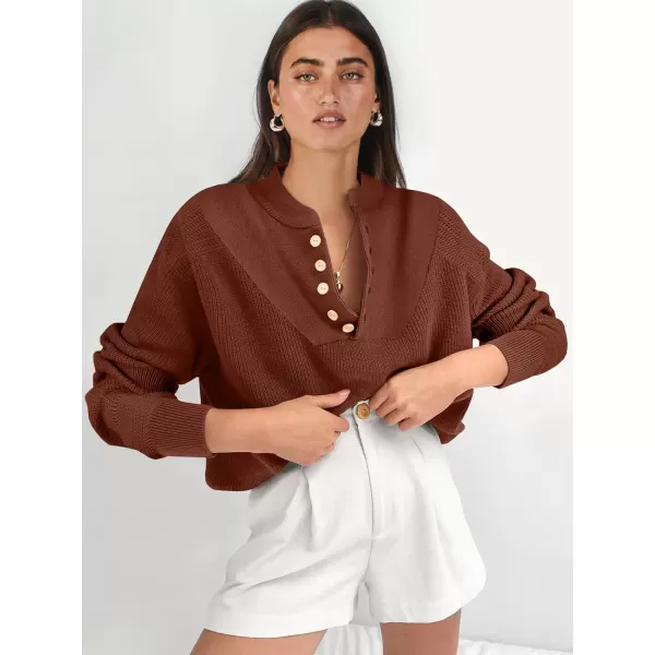 imageANRABESS Womens Casual Long Sleeve Buttons V Neck Oversized Knitted 2023 Fall Trendy Pullover SweatersOrange