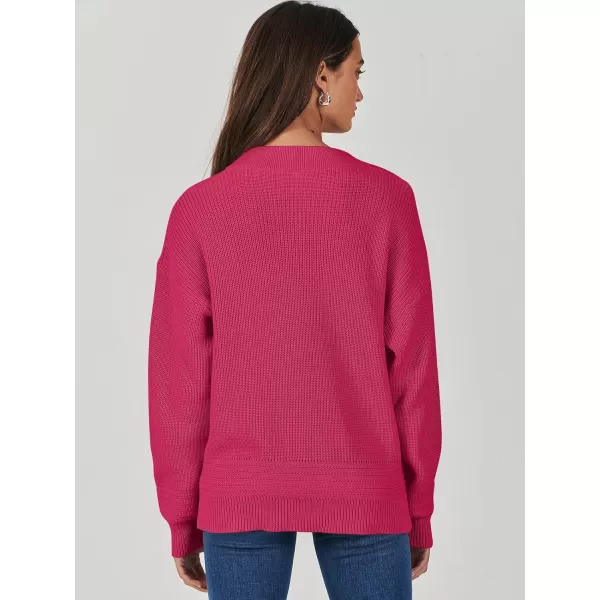 imageANRABESS Womens Casual Long Sleeve Buttons V Neck Oversized Knitted 2023 Fall Trendy Pullover SweatersPink