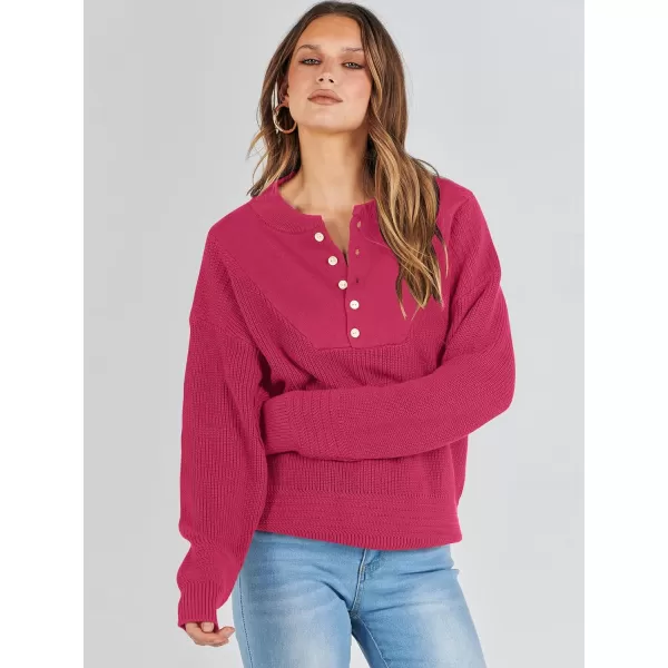imageANRABESS Womens Casual Long Sleeve Buttons V Neck Oversized Knitted 2023 Fall Trendy Pullover SweatersPink