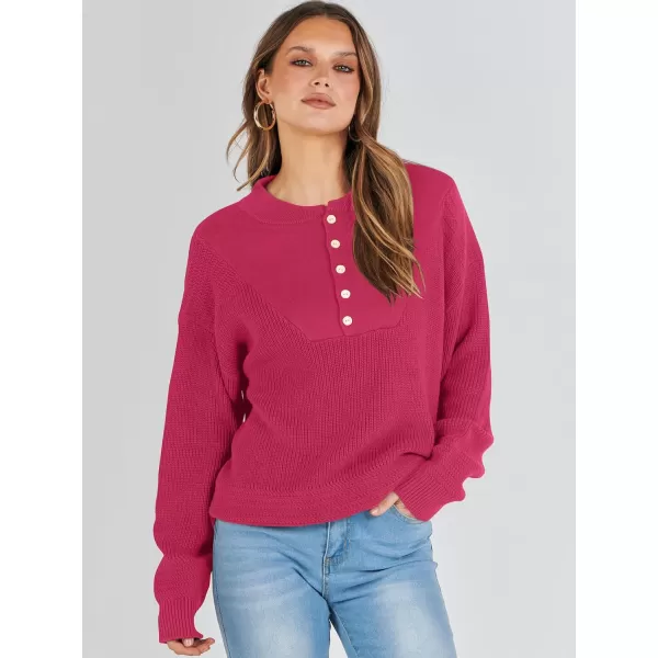 imageANRABESS Womens Casual Long Sleeve Buttons V Neck Oversized Knitted 2023 Fall Trendy Pullover SweatersPink