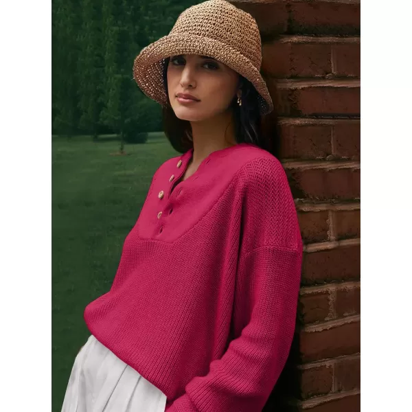 imageANRABESS Womens Casual Long Sleeve Buttons V Neck Oversized Knitted 2023 Fall Trendy Pullover SweatersPink