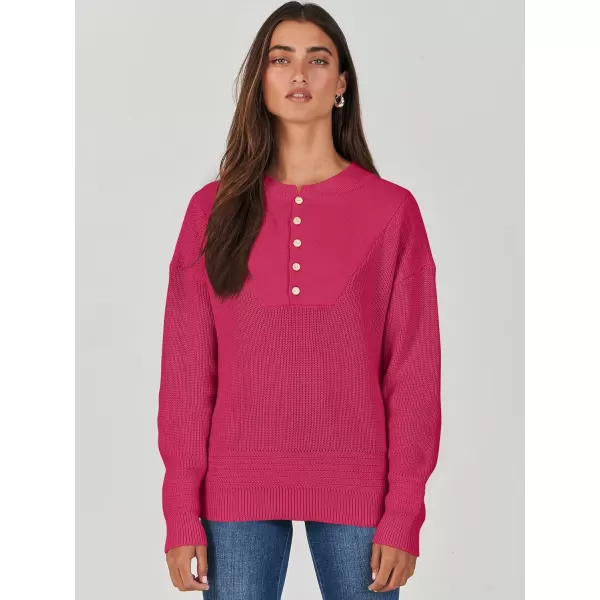 imageANRABESS Womens Casual Long Sleeve Buttons V Neck Oversized Knitted 2023 Fall Trendy Pullover SweatersPink