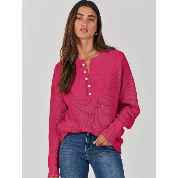 imageANRABESS Womens Casual Long Sleeve Buttons V Neck Oversized Knitted 2023 Fall Trendy Pullover SweatersPink
