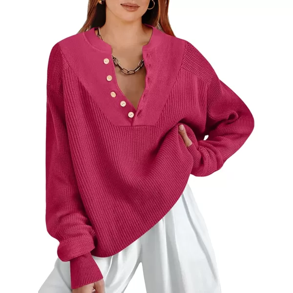 imageANRABESS Womens Casual Long Sleeve Buttons V Neck Oversized Knitted 2023 Fall Trendy Pullover SweatersPink