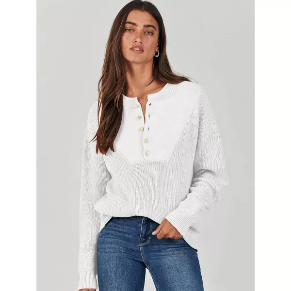 imageANRABESS Womens Casual Long Sleeve Buttons V Neck Oversized Knitted 2023 Fall Trendy Pullover SweatersWhite