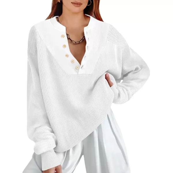 imageANRABESS Womens Casual Long Sleeve Buttons V Neck Oversized Knitted 2023 Fall Trendy Pullover SweatersWhite